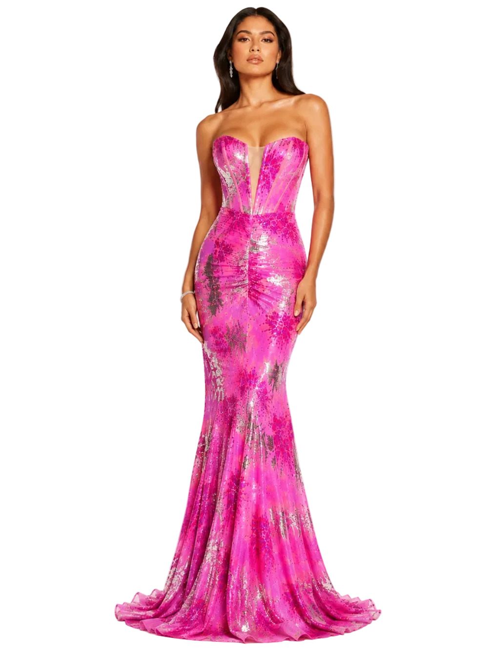 Portia & Scarlett PS24317 Pink Printed Sequin Strapless Evening Gown – Si 10 / L